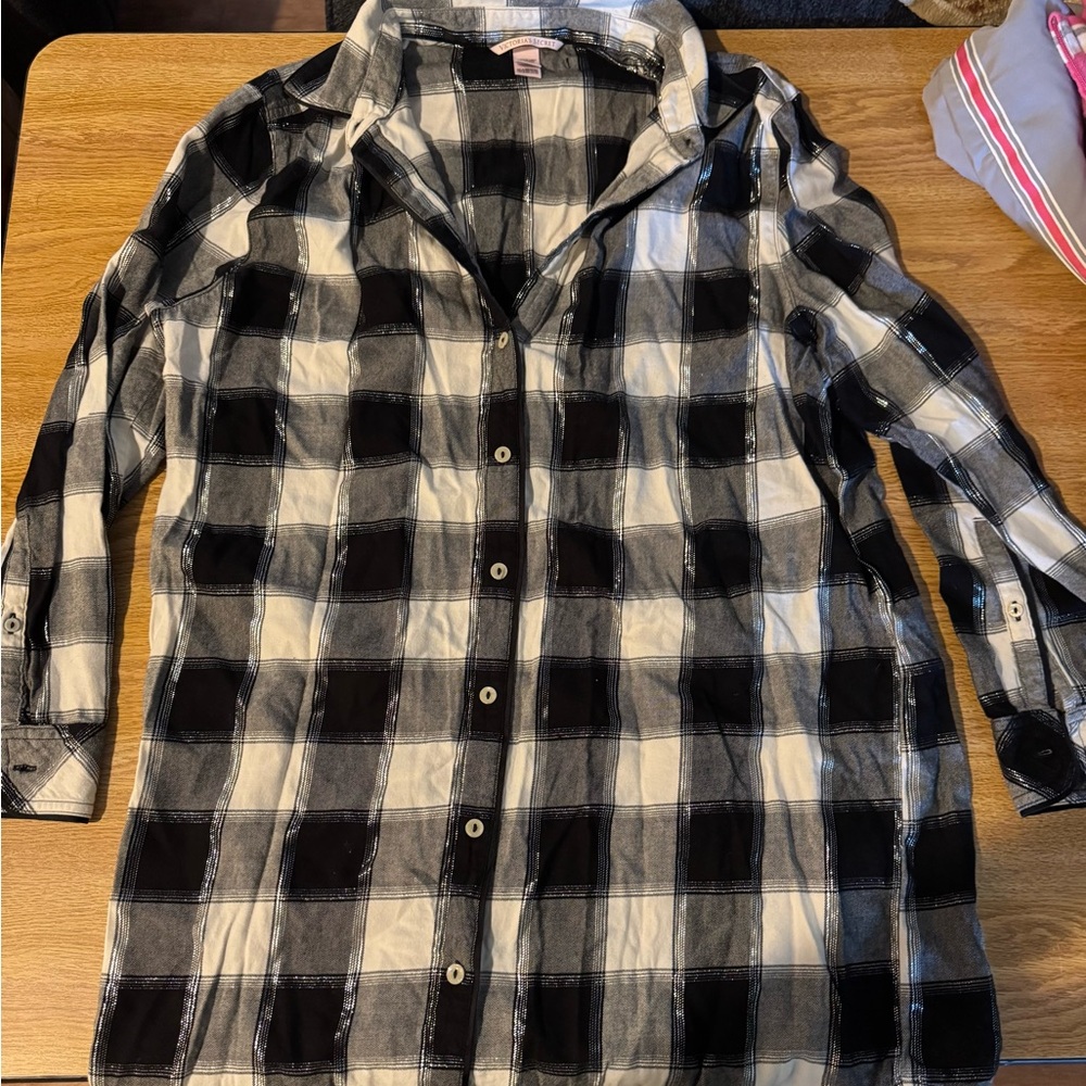 Victoria’s Secret Black and White Plaid Button-Up Shirt